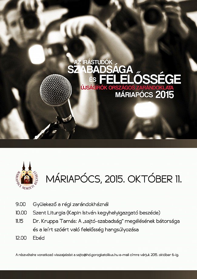 Újságírók országos zarándoklata Máriapócsra 2015. október 11-én