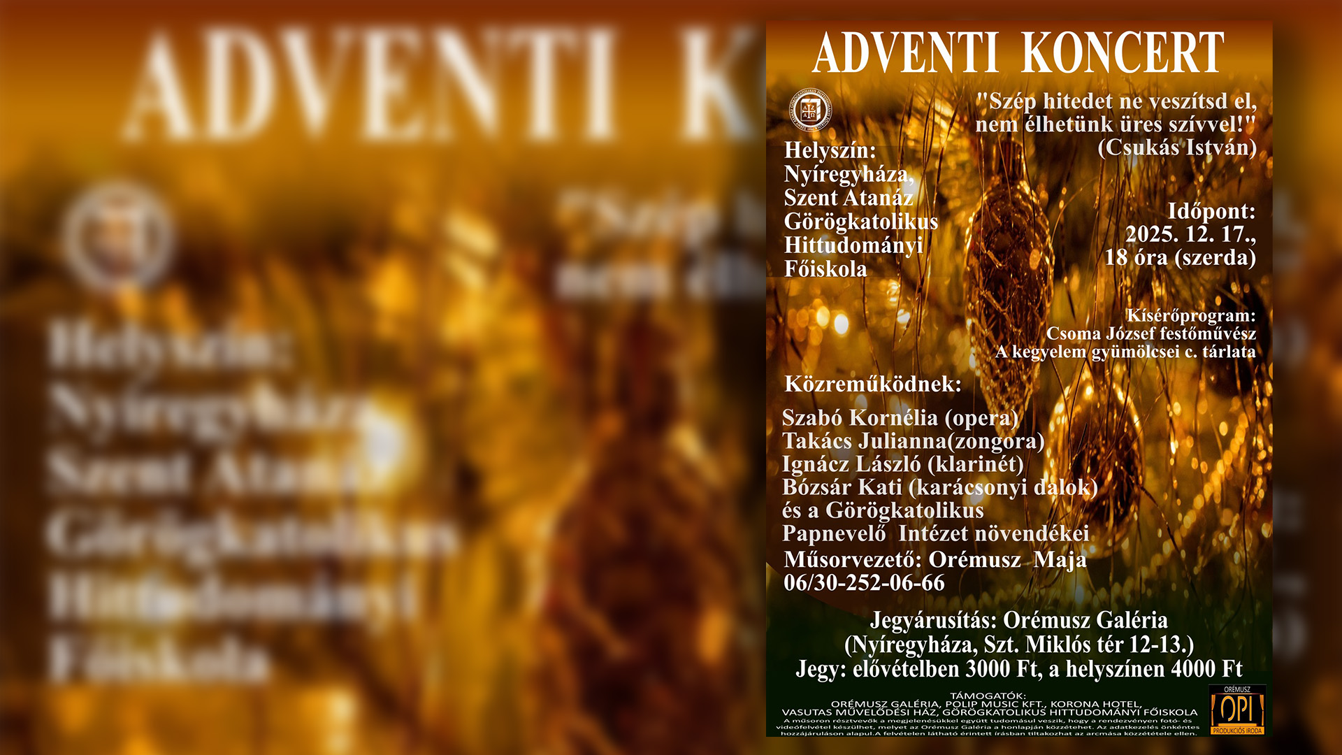 Adventi koncert a Szent Atanáz Görögkatolikus Hittudományi Főiskolán