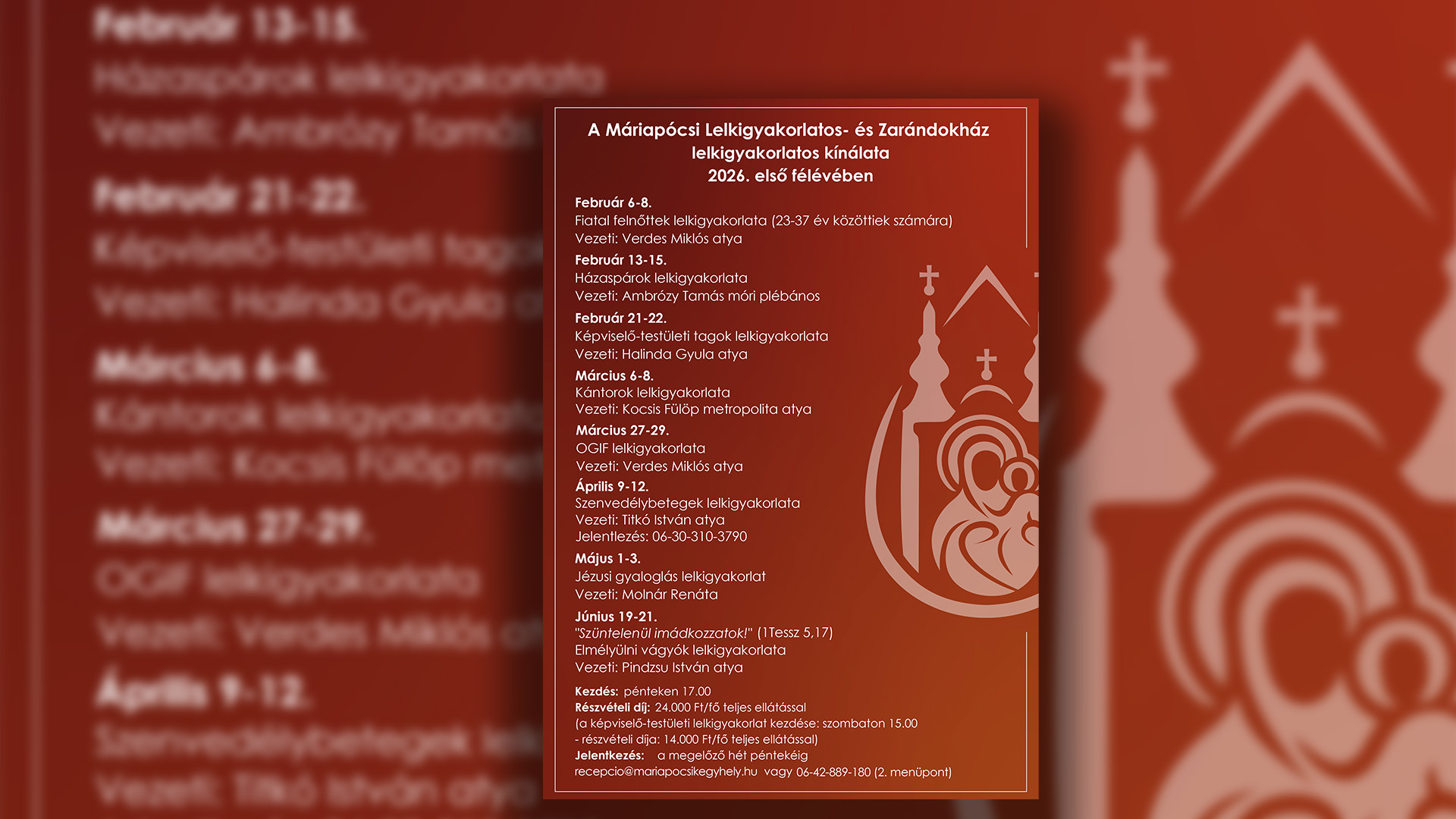 Lelkigyakorlatos programok Máriapócson 2026 első félévében