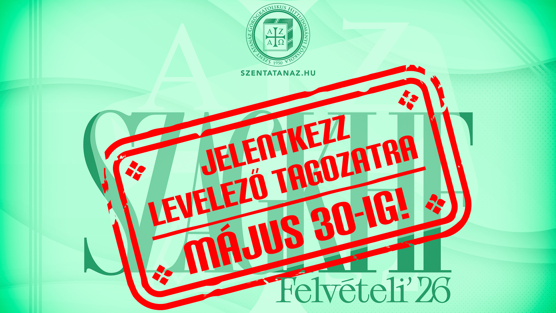 A Szent Atanáz Görögkatolikus Hittudományi Főiskola május 30-ig várja a jelentkezőket